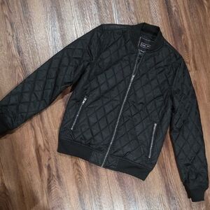 LON NYC Across The Pond Classic Black Quilted Bomber Jacket Size Small